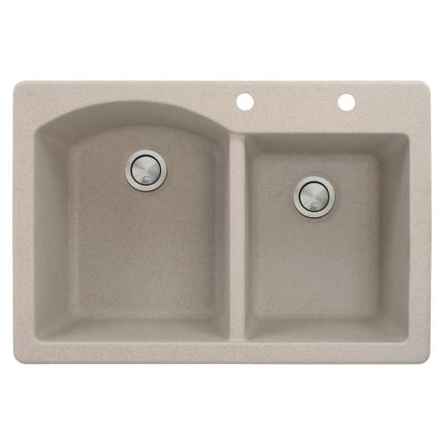 Samuel Müeller Adagio 33in x 22in silQ Granite Drop-in Double Bowl Kitchen Sink with 2 BD Faucet Holes, Cafe Latte