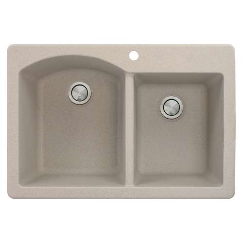Samuel Müeller Adagio 33in x 22in silQ Granite Drop-in Double Bowl Kitchen Sink with 1 B Faucet Hole, Cafe Latte
