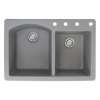 Samuel Müeller Adagio 33in x 22in silQ Granite Drop-in Double Bowl Kitchen Sink with 4 BCDE Faucet Holes, Grey