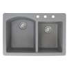 Samuel Müeller Adagio 33in x 22in silQ Granite Drop-in Double Bowl Kitchen Sink with 3 BCD Faucet Holes, Grey