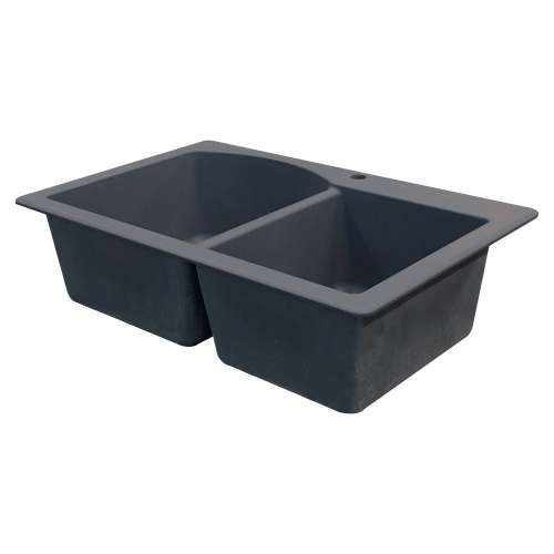 Samuel Müeller SMATDD3322-17-BC Adagio 33-in x 22-in x 10-in D-Shape 1-3/4 Double Bowls Drop-In silQgranite Kitchen Sink With 2 BC Faucet Holes, Grey
