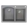Samuel Müeller Adagio 33in x 22in silQ Granite Drop-in Double Bowl Kitchen Sink with 2 BE Faucet Holes, Grey
