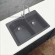 Samuel Müeller Adagio 33in x 22in silQ Granite Drop-in Double Bowl Kitchen Sink with 1 B Faucet Hole, Grey