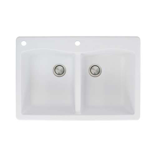 Samuel Müeller Adagio 33in x 22in silQ Granite Drop-in Double Bowl Kitchen Sink with 2 CA Faucet Holes, White