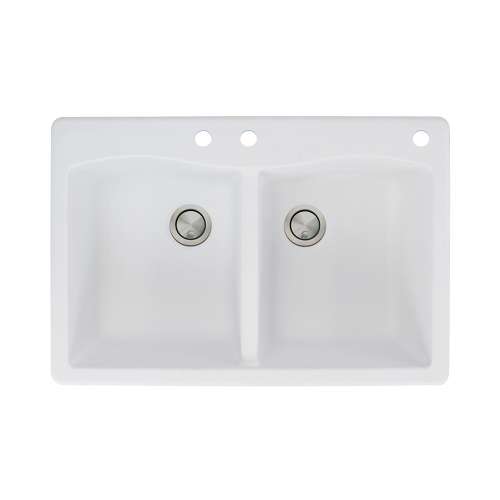 Samuel Müeller Adagio 33in x 22in silQ Granite Drop-in Double Bowl Kitchen Sink with 3 CBE Faucet Holes, White