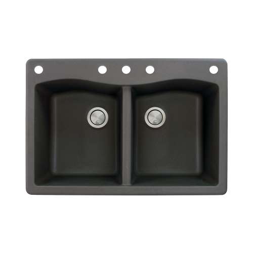 Samuel Müeller Adagio 33in x 22in silQ Granite Drop-in Double Bowl Kitchen Sink with 5 CABDE Faucet Holes, Black