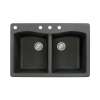Samuel Müeller Adagio 33in x 22in silQ Granite Drop-in Double Bowl Kitchen Sink with 4 CABD Faucet Holes, Black