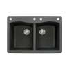 Samuel Müeller Adagio 33in x 22in silQ Granite Drop-in Double Bowl Kitchen Sink with 4 CADE Faucet Holes, Black