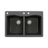 Samuel Müeller Adagio 33in x 22in silQ Granite Drop-in Double Bowl Kitchen Sink with 3 CAD Faucet Holes, Black