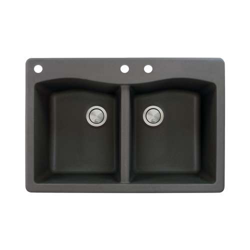 Samuel Müeller Adagio 33in x 22in silQ Granite Drop-in Double Bowl Kitchen Sink with 3 CAD Faucet Holes, Black