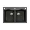 Samuel Müeller Adagio 33in x 22in silQ Granite Drop-in Double Bowl Kitchen Sink with 3 CAE Faucet Holes, Black