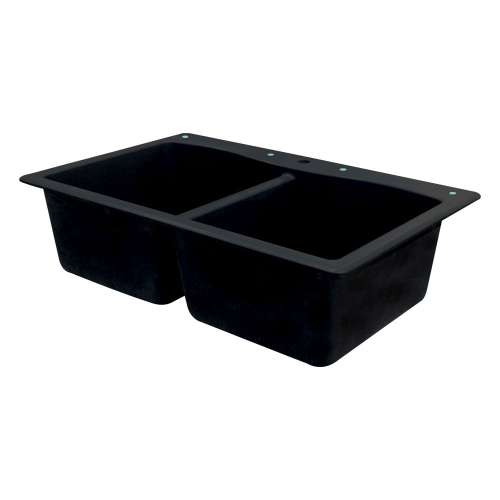Samuel Müeller SMATDE3322-09-CA Adagio 33-in x 22-in x 10-in Equal Double Bowls Drop-In silQgranite Kitchen Sink With 2 CA Faucet Holes, Black