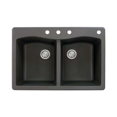 Samuel Müeller Adagio 33in x 22in silQ Granite Drop-in Double Bowl Kitchen Sink with 4 CBDE Faucet Holes, Black