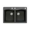 Samuel Müeller Adagio 33in x 22in silQ Granite Drop-in Double Bowl Kitchen Sink with 3 CBE Faucet Holes, Black
