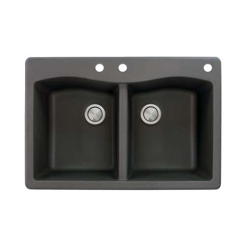 Samuel Müeller Adagio 33in x 22in silQ Granite Drop-in Double Bowl Kitchen Sink with 3 CBE Faucet Holes, Black