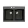Samuel Müeller Adagio 33in x 22in silQ Granite Drop-in Double Bowl Kitchen Sink with 2 CB Faucet Holes, Black
