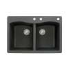 Samuel Müeller Adagio 33in x 22in silQ Granite Drop-in Double Bowl Kitchen Sink with 3 CDE Faucet Holes, Black