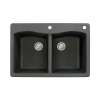Samuel Müeller Adagio 33in x 22in silQ Granite Drop-in Double Bowl Kitchen Sink with 2 CE Faucet Holes, Black