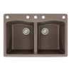 Samuel Müeller Adagio 33in x 22in silQ Granite Drop-in Double Bowl Kitchen Sink with 5 CABDE Faucet Holes, Espresso