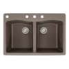 Samuel Müeller Adagio 33in x 22in silQ Granite Drop-in Double Bowl Kitchen Sink with 4 CABD Faucet Holes, Espresso