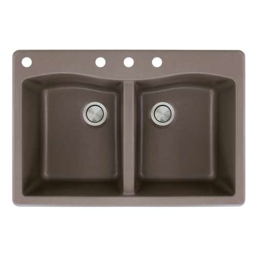 Samuel Müeller Adagio 33in x 22in silQ Granite Drop-in Double Bowl Kitchen Sink with 4 CABD Faucet Holes, Espresso