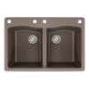 Samuel Müeller Adagio 33in x 22in silQ Granite Drop-in Double Bowl Kitchen Sink with 4 CABE Faucet Holes, Espresso