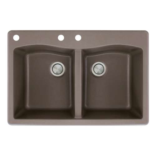 Samuel Müeller Adagio 33in x 22in silQ Granite Drop-in Double Bowl Kitchen Sink with 3 CAB Faucet Holes, Espresso