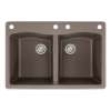 Samuel Müeller Adagio 33in x 22in silQ Granite Drop-in Double Bowl Kitchen Sink with 4 CADE Faucet Holes, Espresso