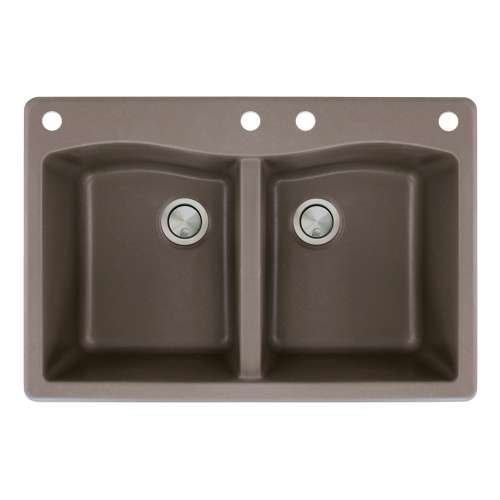 Samuel Müeller Adagio 33in x 22in silQ Granite Drop-in Double Bowl Kitchen Sink with 4 CADE Faucet Holes, Espresso