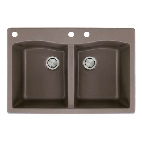 Samuel Müeller Adagio 33in x 22in silQ Granite Drop-in Double Bowl Kitchen Sink with 3 CAD Faucet Holes, Espresso