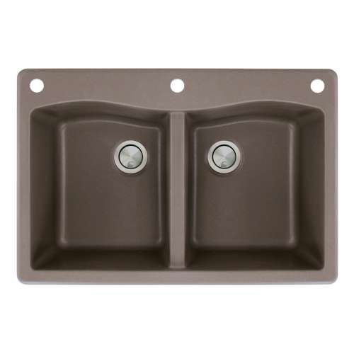 Samuel Müeller Adagio 33in x 22in silQ Granite Drop-in Double Bowl Kitchen Sink with 3 CAE Faucet Holes, Espresso