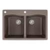 Samuel Müeller Adagio 33in x 22in silQ Granite Drop-in Double Bowl Kitchen Sink with 2 CA Faucet Holes, Espresso