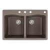 Samuel Müeller Adagio 33in x 22in silQ Granite Drop-in Double Bowl Kitchen Sink with 4 CBDE Faucet Holes, Espresso