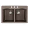 Samuel Müeller Adagio 33in x 22in silQ Granite Drop-in Double Bowl Kitchen Sink with 3 CBD Faucet Holes, Espresso