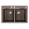 Samuel Müeller Adagio 33in x 22in silQ Granite Drop-in Double Bowl Kitchen Sink with 3 CBE Faucet Holes, Espresso