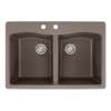Samuel Müeller Adagio 33in x 22in silQ Granite Drop-in Double Bowl Kitchen Sink with 2 CB Faucet Holes, Espresso