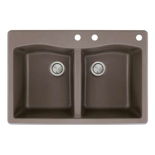 Samuel Müeller Adagio 33in x 22in silQ Granite Drop-in Double Bowl Kitchen Sink with 3 CDE Faucet Holes, Espresso