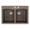 Samuel Müeller Adagio 33in x 22in silQ Granite Drop-in Double Bowl Kitchen Sink with 2 CD Faucet Holes, Espresso