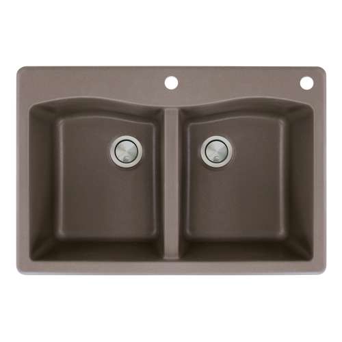Samuel Müeller Adagio 33in x 22in silQ Granite Drop-in Double Bowl Kitchen Sink with 2 CE Faucet Holes, Espresso