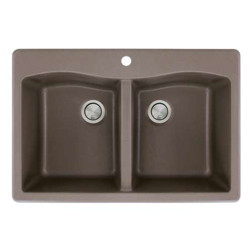 Samuel Müeller Adagio 33in x 22in silQ Granite Drop-in Double Bowl Kitchen Sink with 1 Pre-Drilled Center Faucet Hole, Espresso