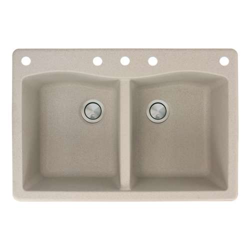 Samuel Müeller Adagio 33in x 22in silQ Granite Drop-in Double Bowl Kitchen Sink with 5 CABDE Faucet Holes, Cafe Latte
