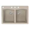 Samuel Müeller Adagio 33in x 22in silQ Granite Drop-in Double Bowl Kitchen Sink with 4 CABD Faucet Holes, Cafe Latte
