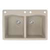 Samuel Müeller Adagio 33in x 22in silQ Granite Drop-in Double Bowl Kitchen Sink with 4 CADE Faucet Holes, Cafe Latte