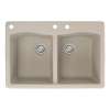 Samuel Müeller Adagio 33in x 22in silQ Granite Drop-in Double Bowl Kitchen Sink with 3 CAD Faucet Holes, Cafe Latte