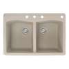 Samuel Müeller Adagio 33in x 22in silQ Granite Drop-in Double Bowl Kitchen Sink with 4 CBDE Faucet Holes, Cafe Latte