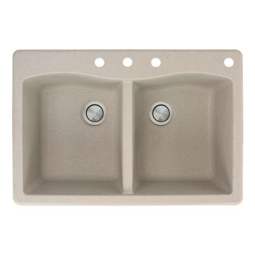 Samuel Müeller Adagio 33in x 22in silQ Granite Drop-in Double Bowl Kitchen Sink with 4 CBDE Faucet Holes, Cafe Latte