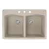 Samuel Müeller Adagio 33in x 22in silQ Granite Drop-in Double Bowl Kitchen Sink with 3 CBD Faucet Holes, Cafe Latte