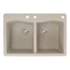 Samuel Müeller Adagio 33in x 22in silQ Granite Drop-in Double Bowl Kitchen Sink with 3 CBE Faucet Holes, Cafe Latte