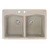 Samuel Müeller Adagio 33in x 22in silQ Granite Drop-in Double Bowl Kitchen Sink with 2 CB Faucet Holes, Cafe Latte