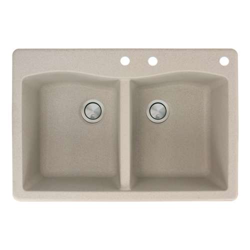 Samuel Müeller Adagio 33in x 22in silQ Granite Drop-in Double Bowl Kitchen Sink with 3 CDE Faucet Holes, Cafe Latte